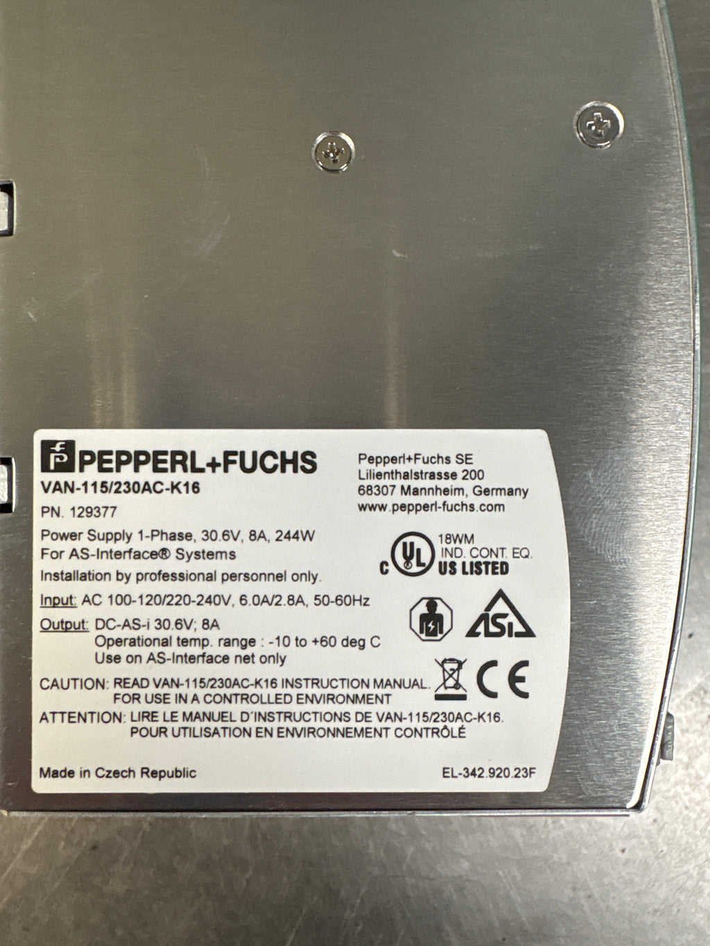 Pepperl + Fuchs VAN-115/230AC-K16 power supply