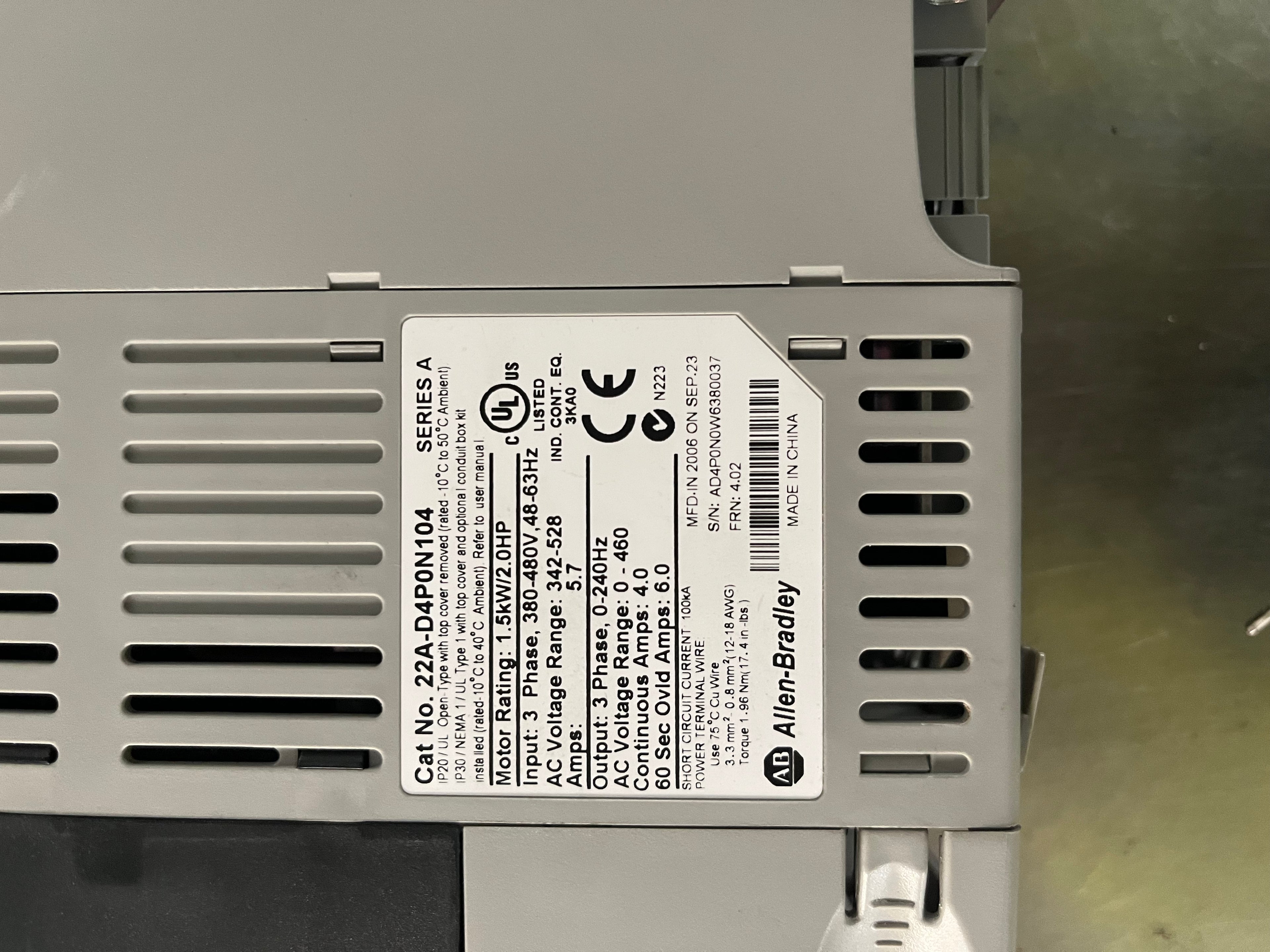 Allen Bradley Inverter Drive D4P0N104